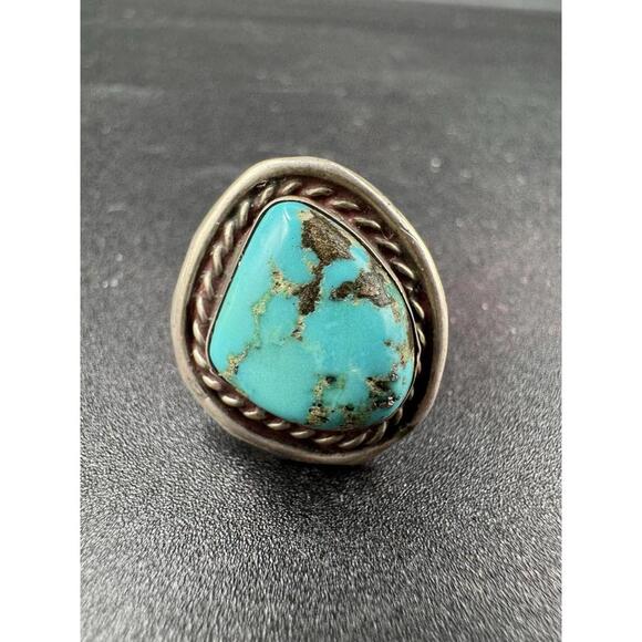 Jewelry - Vintage Navajo Turquoise Ring Sterling Silver Natural Stone Matrix Twisted Rope